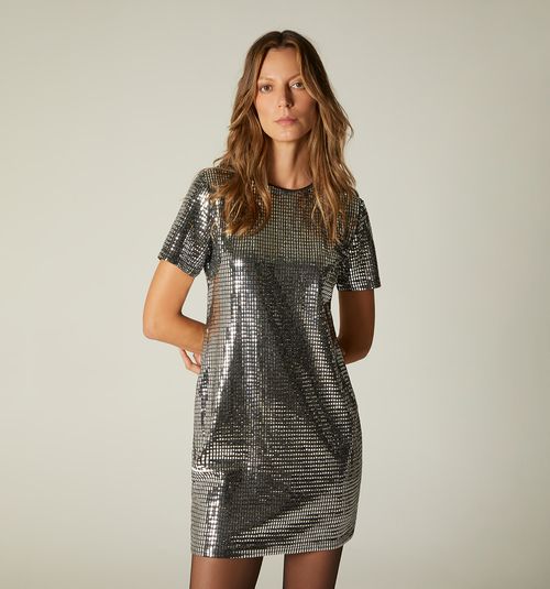 METALLIC ROUND NECK DRESS