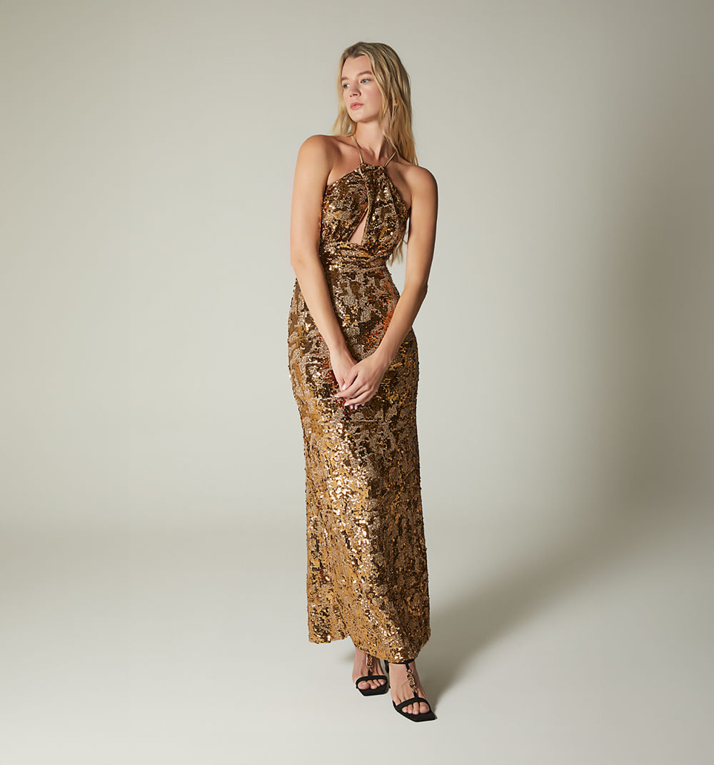 slim fit dress slacks 1960s Metallic Halter Keyhole Bodycon Dress main image 0