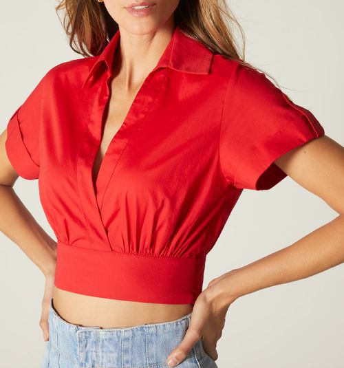 Short Sleeve Crop Blouse with Smock