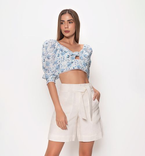 3/4 SLEEVE CROP TOP WITH BACK TIE