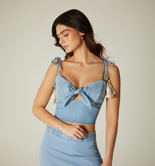 TIE CROP TOP WITH MULTIPLE STITCHES