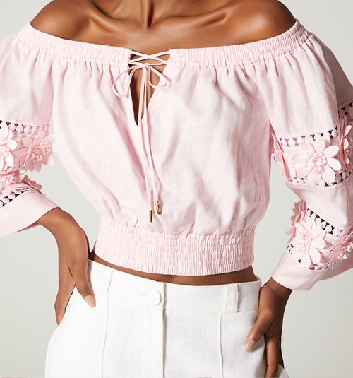 Off-the-shoulder blouse with floral applique