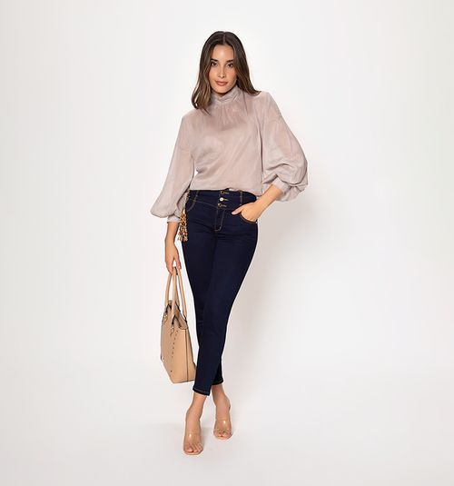 LONG SLEEVE BLOUSE WITH DRAPED COLLAR AND CUFFS