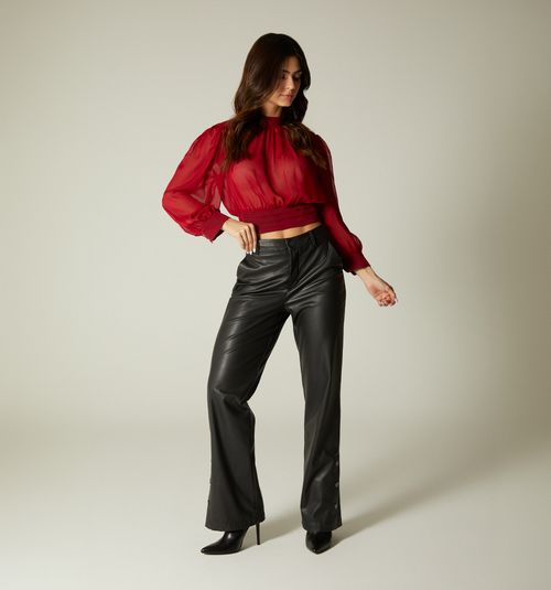 3/4 SLEEVE HIGH NECK BLOUSE WITH WAISTBAND