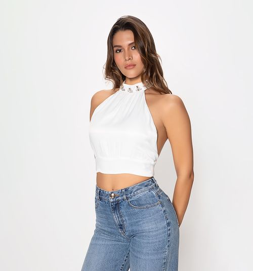 CROP HALTER BLOUSE WITH BACK TIE