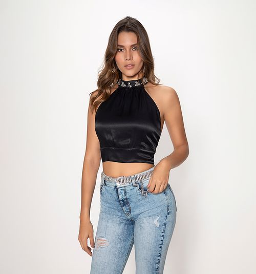 CROP HALTER BLOUSE WITH BACK TIE