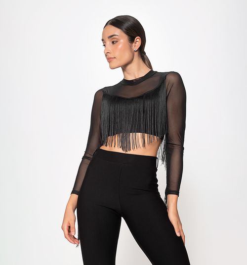 LONG SLEEVE CROP TOP WITH MESH