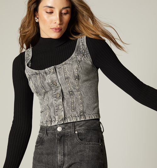 SLEEVELESS CROP BLOUSE, CUTS WITH RIVETS