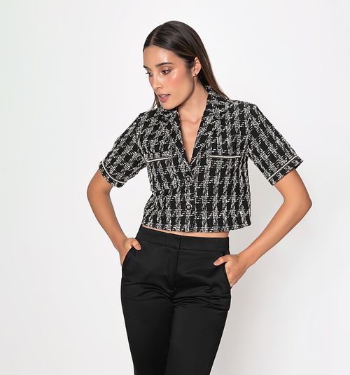 SHORT SLEEVE BLAZER-STYLE BLOUSE