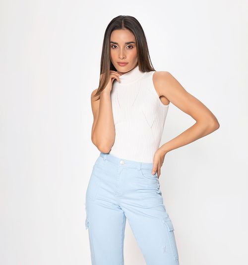 SLEEVELESS TURTLENECK BLOUSE IN RIB