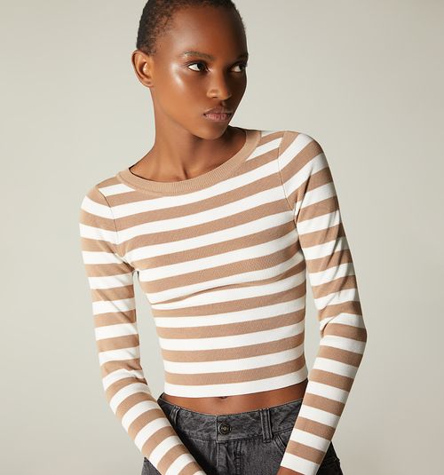 LONG SLEEVE KNITTED STRIPED BLOUSE