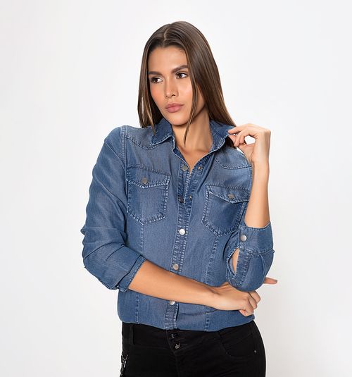 LONG SLEEVE SHIRT BLOUSE WITH SNAP BUTTONS