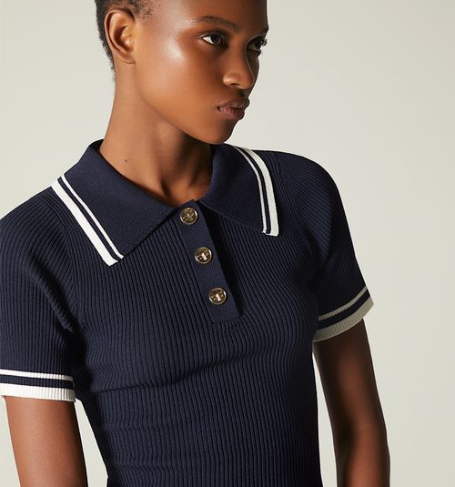 Polo-style blouse with piping on sleeves and neck