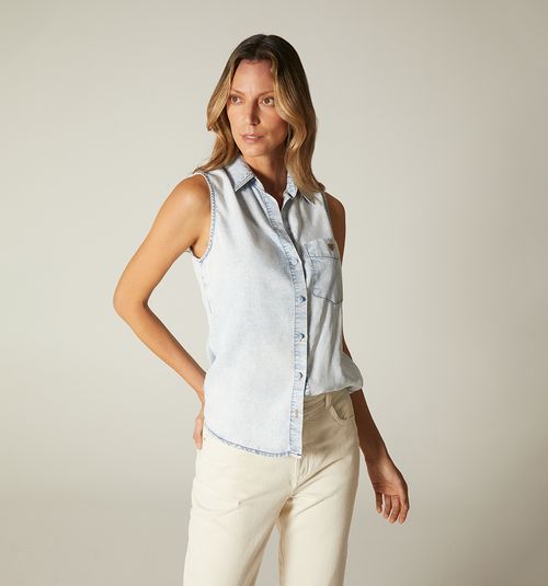 SLEEVELESS BLOUSE WITH EMBROIDERED POCKET