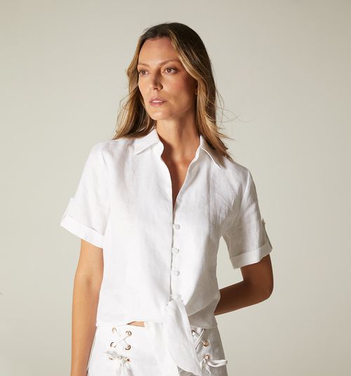 Short Sleeve Blouse with Tie