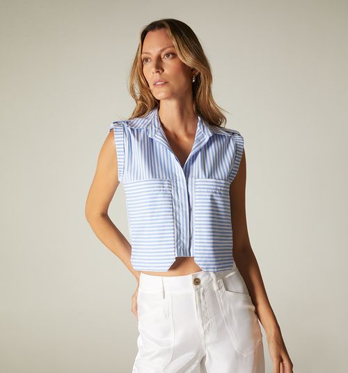 LARGE SLEEVELESS SHIRT BLOUSE WITH POCKETS