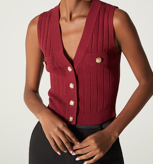 KNITTED SLEEVELESS BLOUSE WITH V-NECK