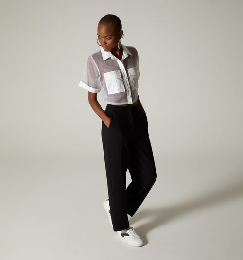 SHORT SLEEVE BLOUSE COMBINED WITH ORGANZA