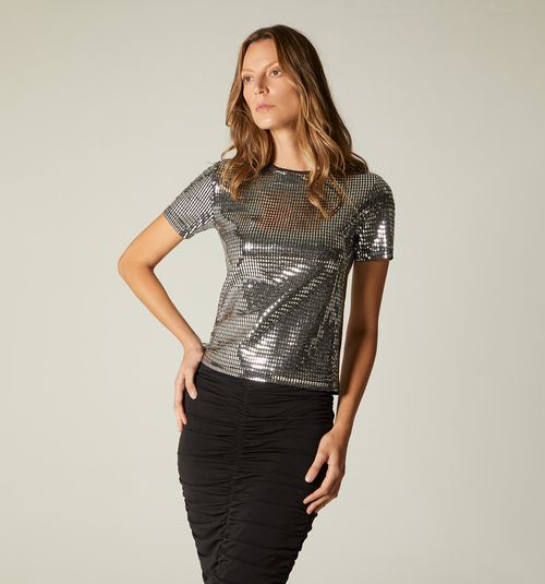METALLIC ROUND NECK BLOUSE
