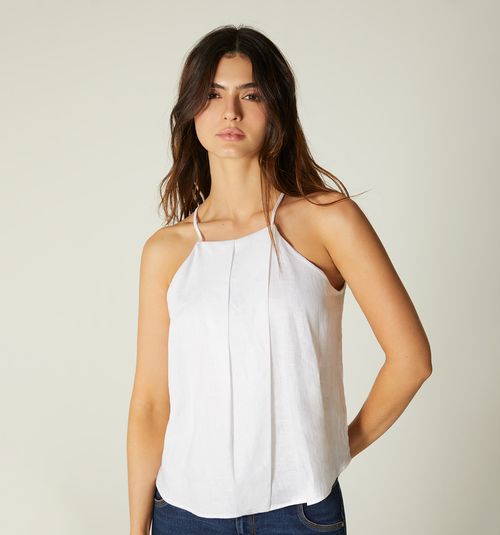 Strap Blouse with Overlapping Front and Pleats