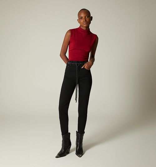HIGH COLLAR BLOUSE WITH GATHERED SLEEVES
