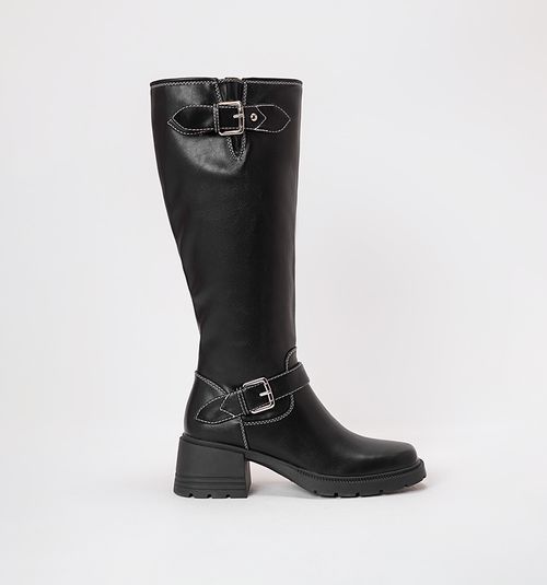 HIGH SHAFT BOOT WITH STITCHING AND DOUBLE BUCKLE