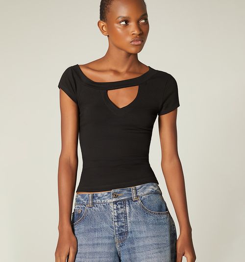 ASYMMETRIC NECKLINE SHORT SLEEVE BLOUSE