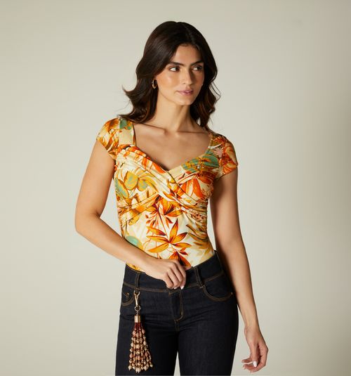 SHORT SLEEVE BLOUSE WITH BACK NECKLINE