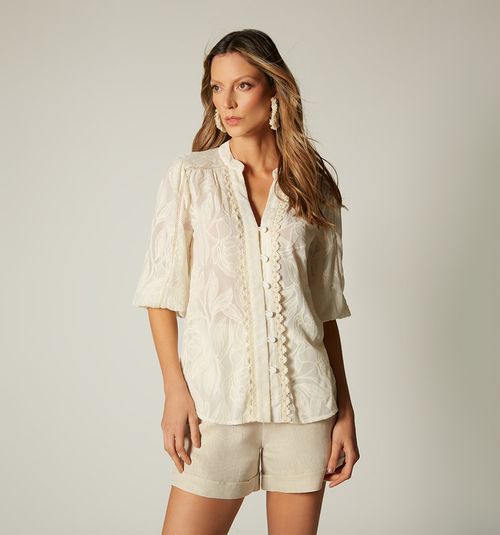 3/4 Sleeve Blouse with Trim