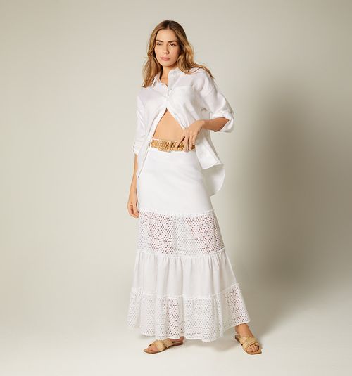Shirt-style blouse with 3/4 sleeves and pocket B