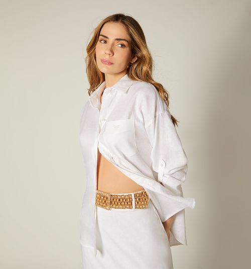 Shirt-style blouse with 3/4 sleeves and pocket B