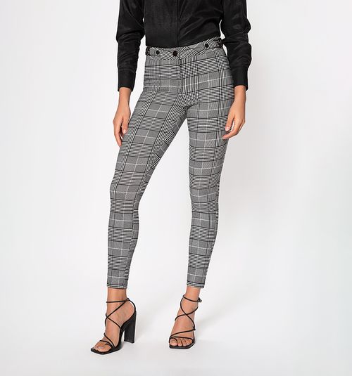 Plaid Skinny Leggings with Trimmings