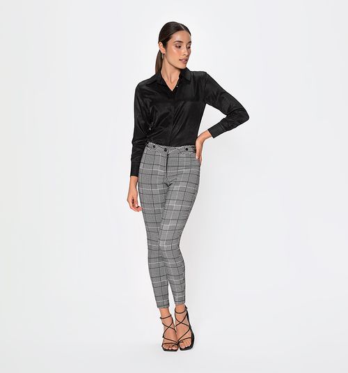 Plaid Skinny Leggings with Trimmings