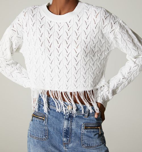 ROUND NECK SWEATER WITH FRINGES