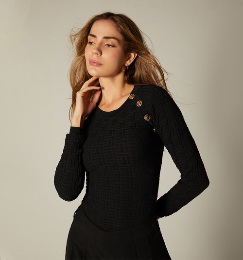 LONG SLEEVE SWEATER WITH DECORATIVE BUTTONS