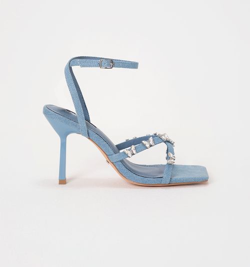 Denim Heel Sandal with Butterflies