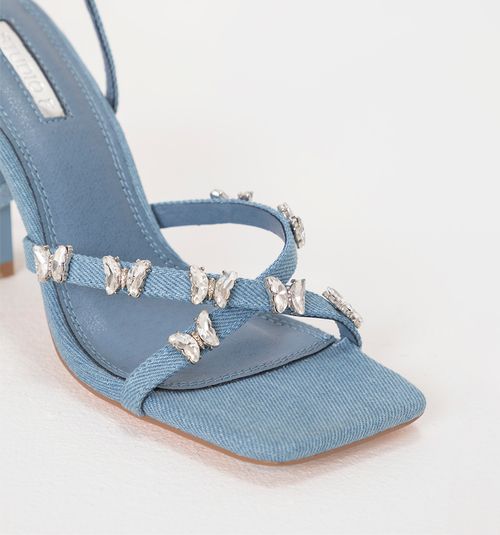 Denim Heel Sandal with Butterflies