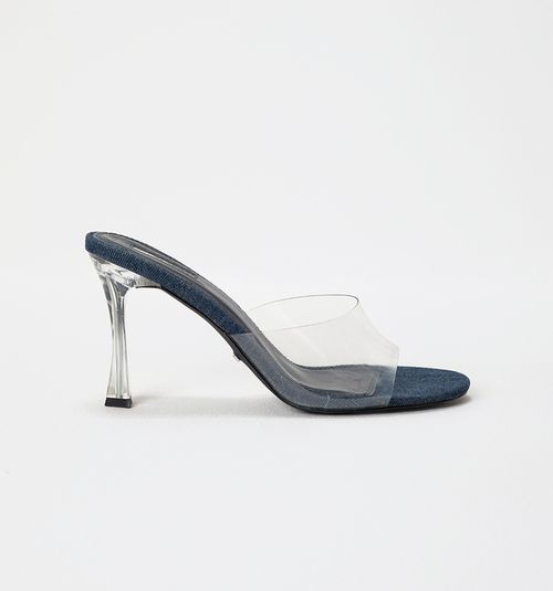 DENIM AND VINYL HEELED SANDAL