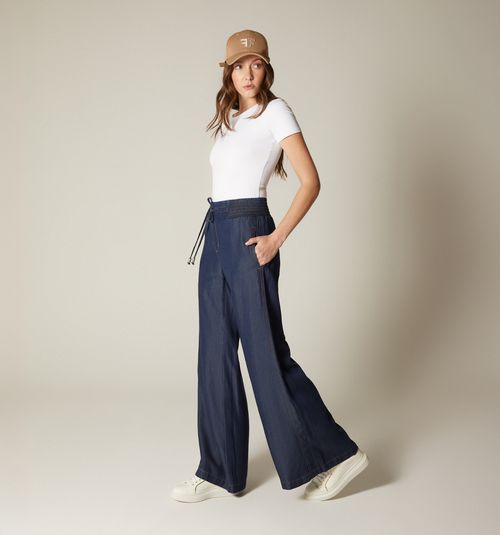 HIGH WAIST PALAZZO JEANS WITH DRAWSTRING, S