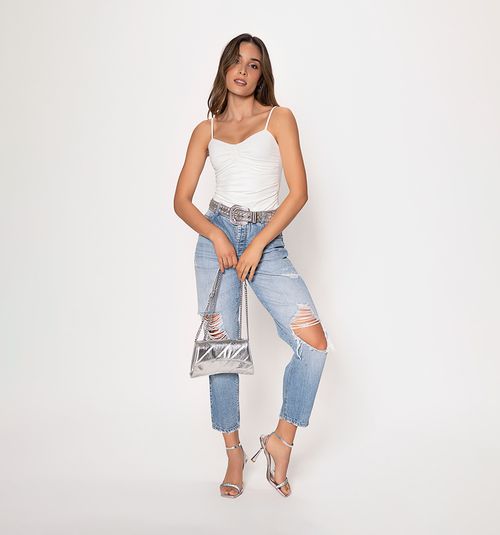 High Waist Boyfriend Jeans with Distressed