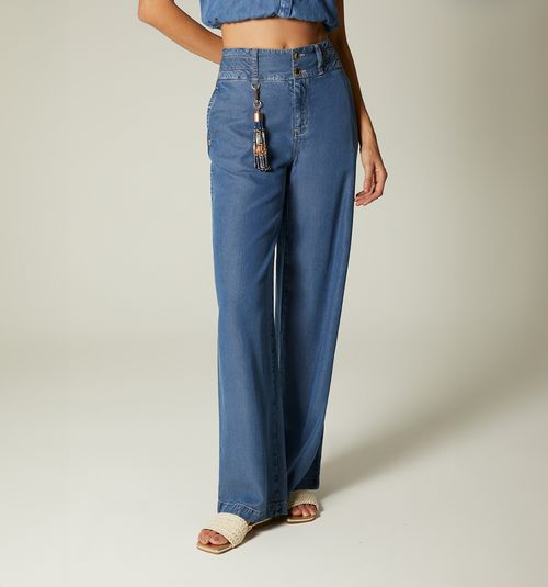 HIGH WAIST PALAZZO JEAN WITH BEADED TASSEL