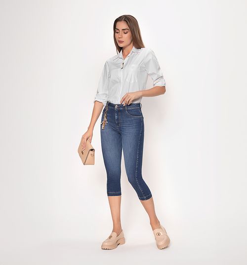 HIGH WAISTED CAPRI JEANS WITH FIVE POCKETS