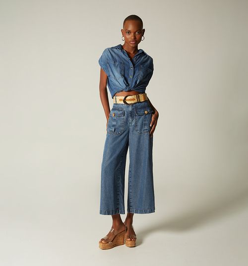 HIGH-WAIST CARGO CULOTTE JEANS WITH BELT