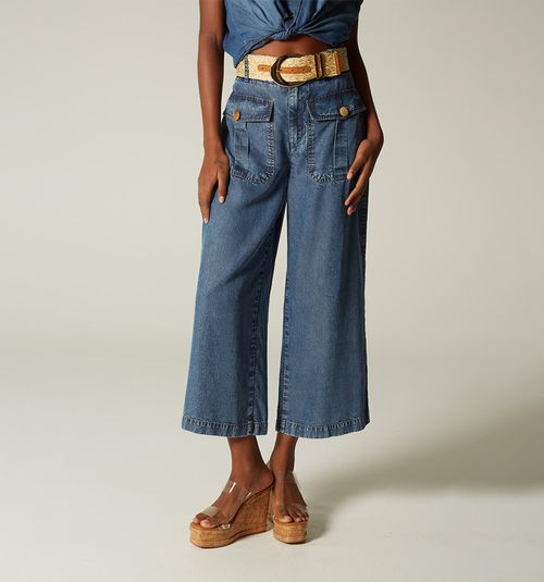 HIGH-WAIST CARGO CULOTTE JEANS WITH BELT