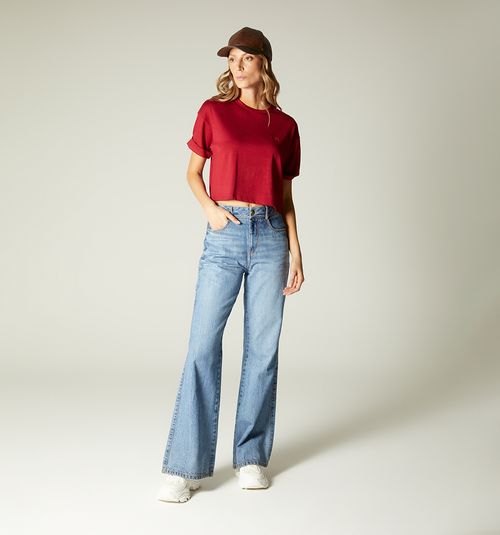 HIGH WAIST FLARE JEAN, FIVE POCKETS