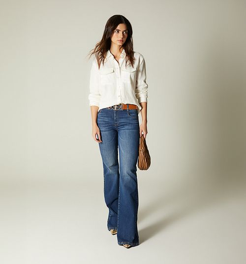 Flared Mid-Rise Jeans with Belt