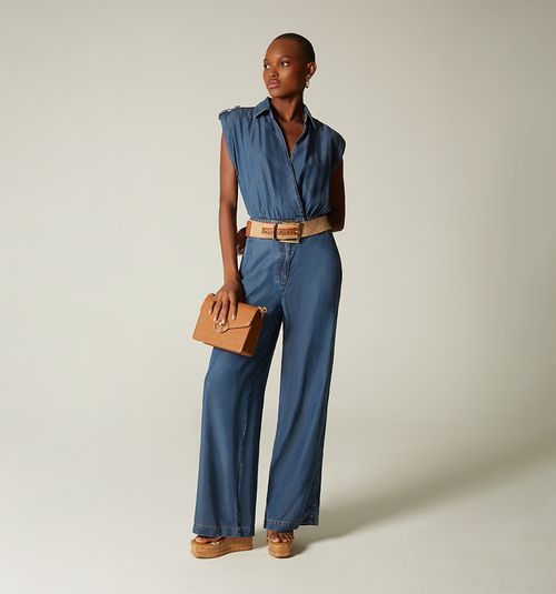 PALAZZO JUMPSUIT, CROSSOVER FRONT, WITH BELT