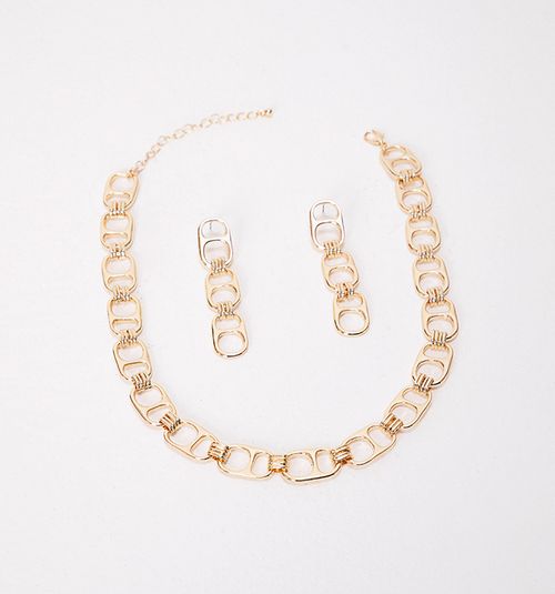 GEOMETRIC LINK NECKLACE AND EARRINGS SET