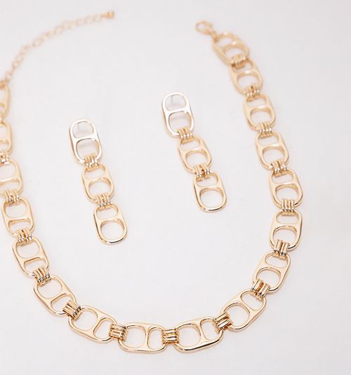 GEOMETRIC LINK NECKLACE AND EARRINGS SET