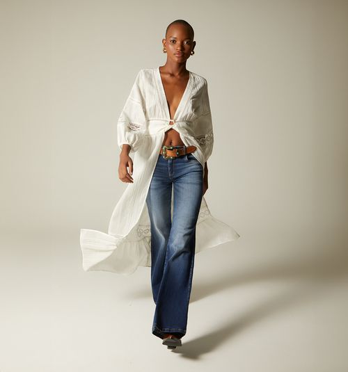 FLARED JEANS MID-RISE, FIVE POCKETS